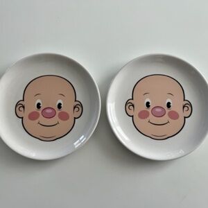 Two! FRED FOOD FACE childrens ceramic dinner plates.